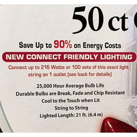 New LED C9 String Lights 50 Multi-Color Bulbs Christmas Holiday Indoor Outdoor - Picture 5 of 5